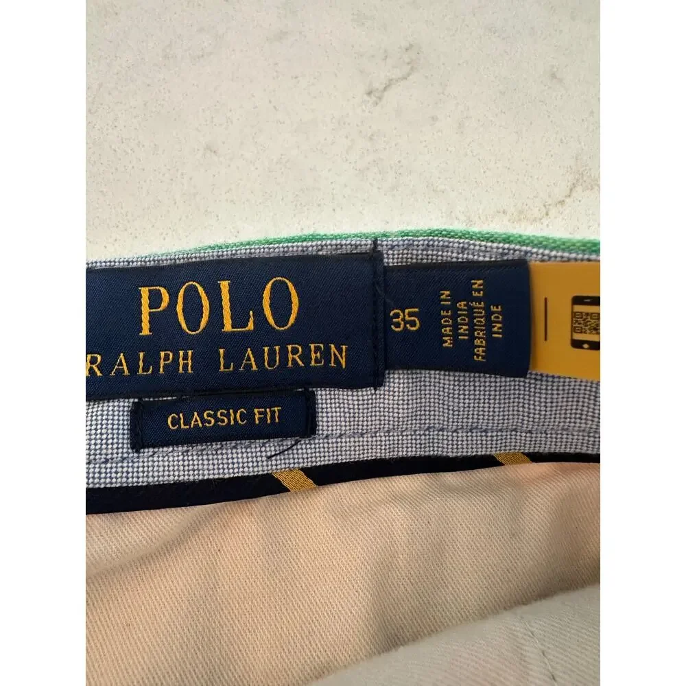 Polo Ralph Lauren Madras Linen Shorts Mens Classic Green Plaid Preppy Summer 35
